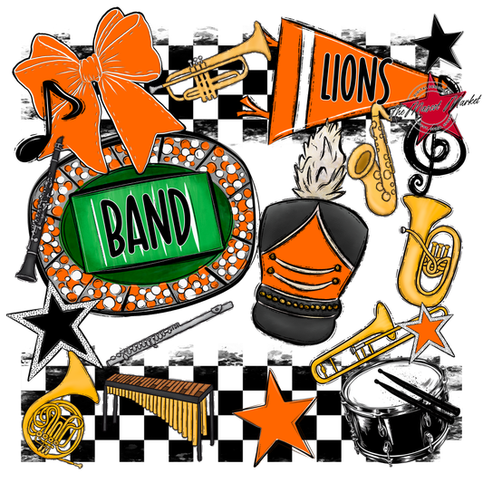 Lions Checkers Band Spirit Design-Orange