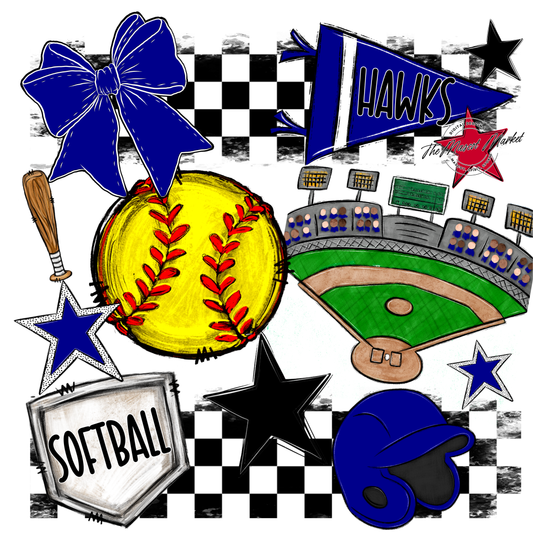 Hawks Checkers Softball Spirit Design-Blue