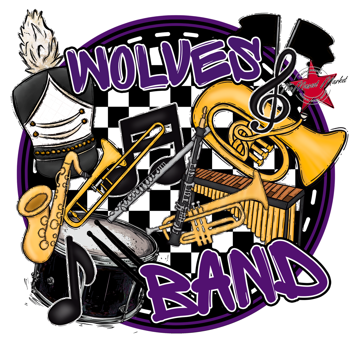 Wolves Circle Band Design-Purple