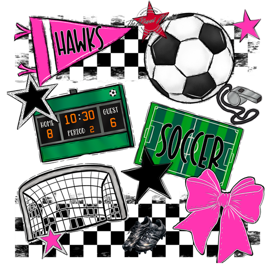 Hawks Checkers Soccer Spirit Design-Pink