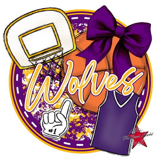 Wolves Circle Basketball Design-Purple-Yellow