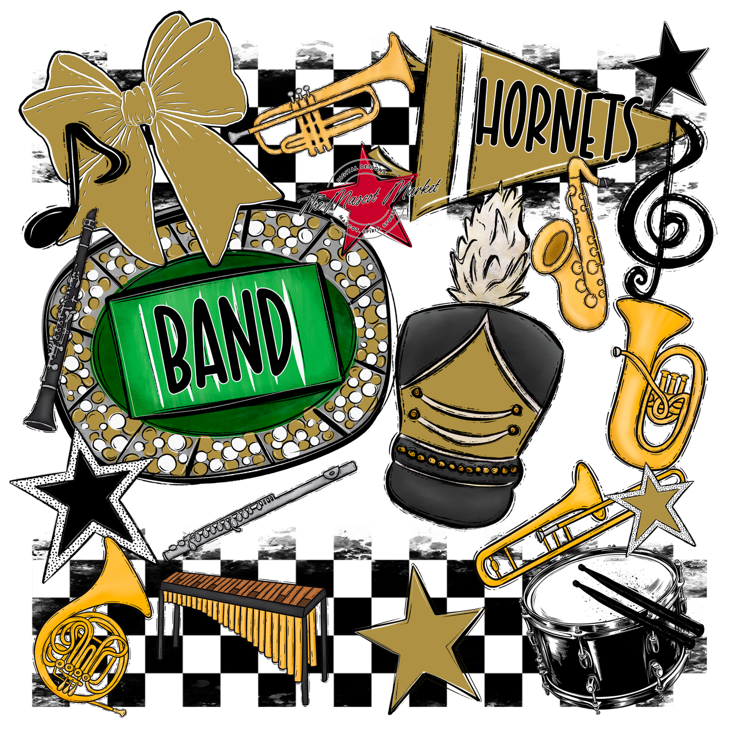 Hornets Checkers Band Spirit Design-Gold