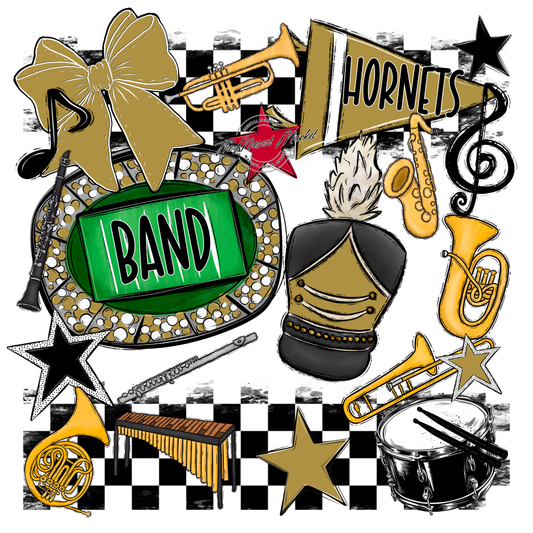 Hornets Checkers Band Spirit Design-Gold