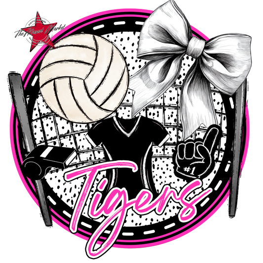 Tigers Circle Volleyball Design-Pink