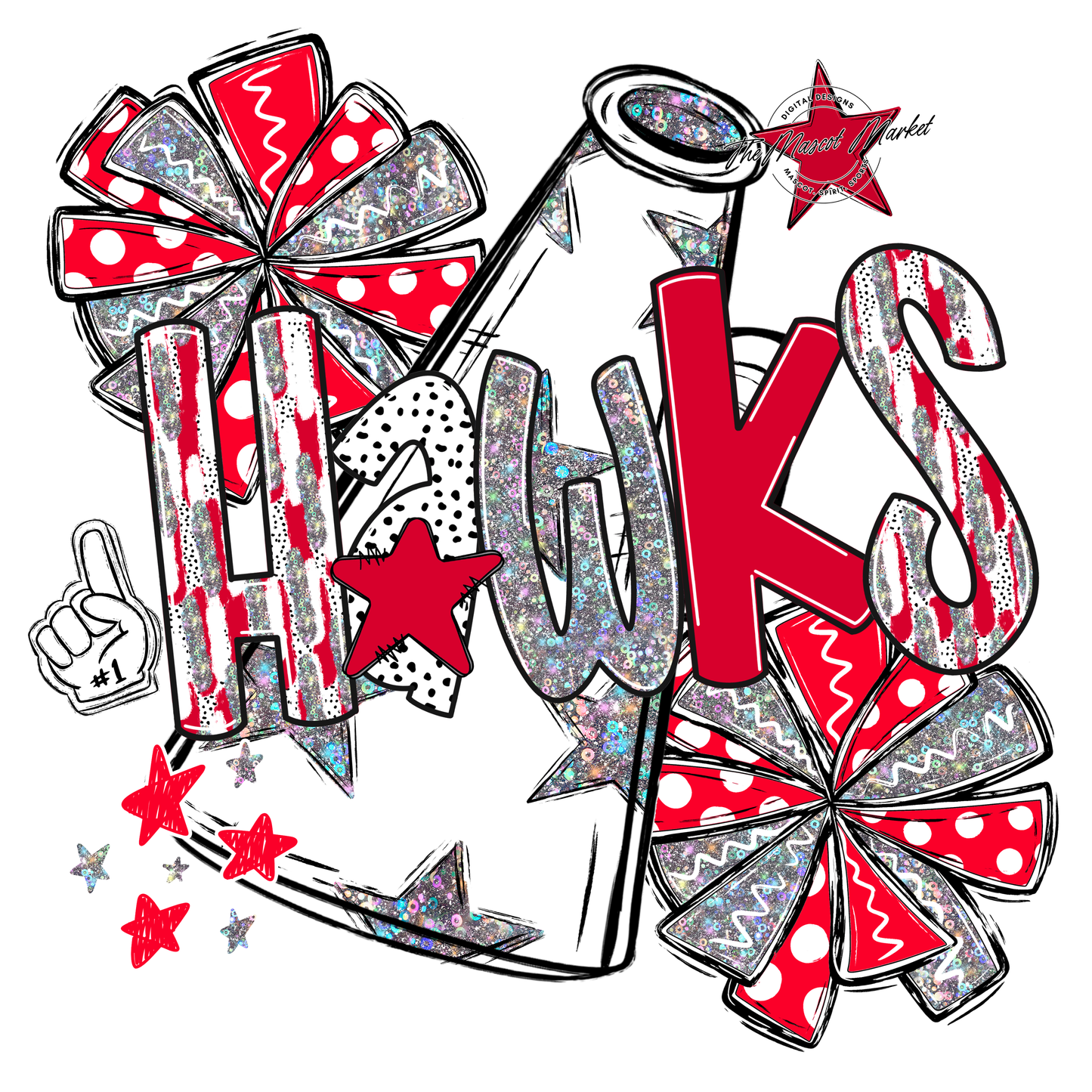 Hawks Cheer Megaphone Scrape-Bright Red