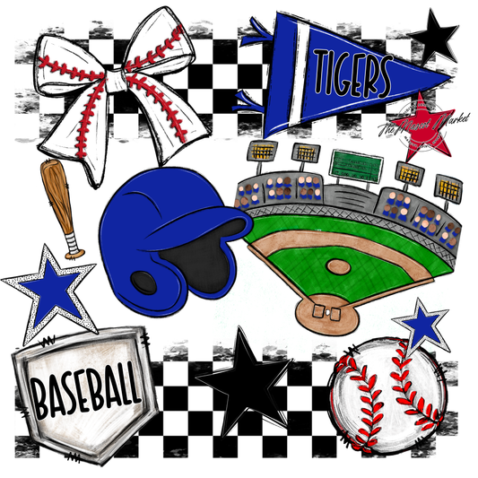 Tigers Checkers Baseball Spirit Design-Royal Blue