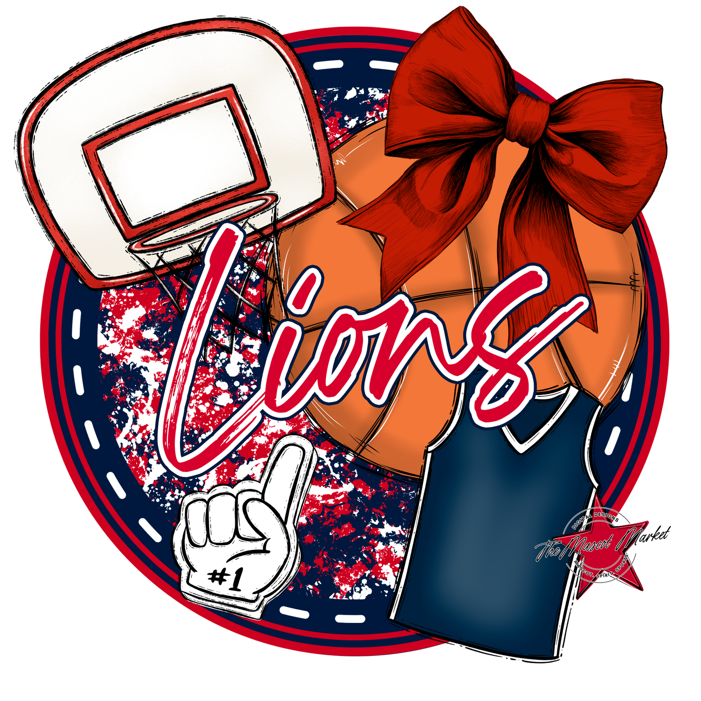 Lions Circle Basketball Design-Navy-Red