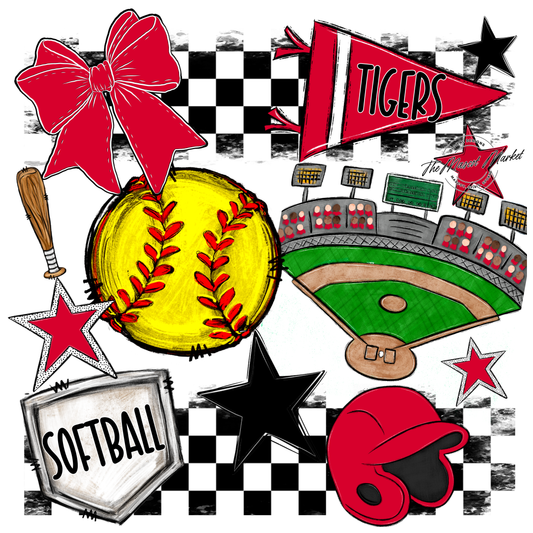 Tigers Checkers Softball Spirit Design-Red