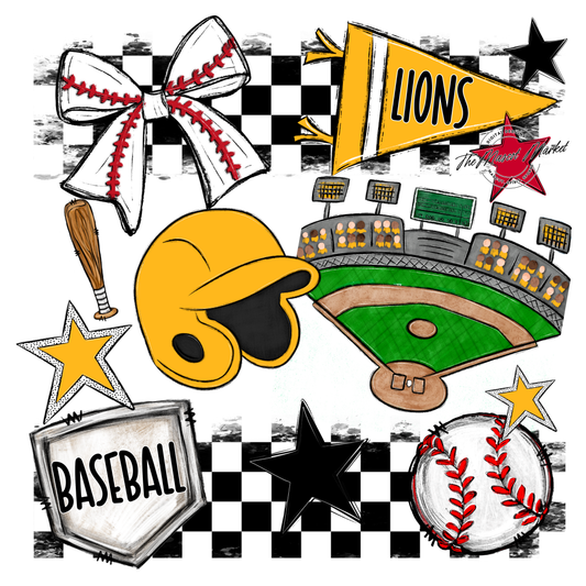 Lions Checkers Baseball Spirit Design-Yellow