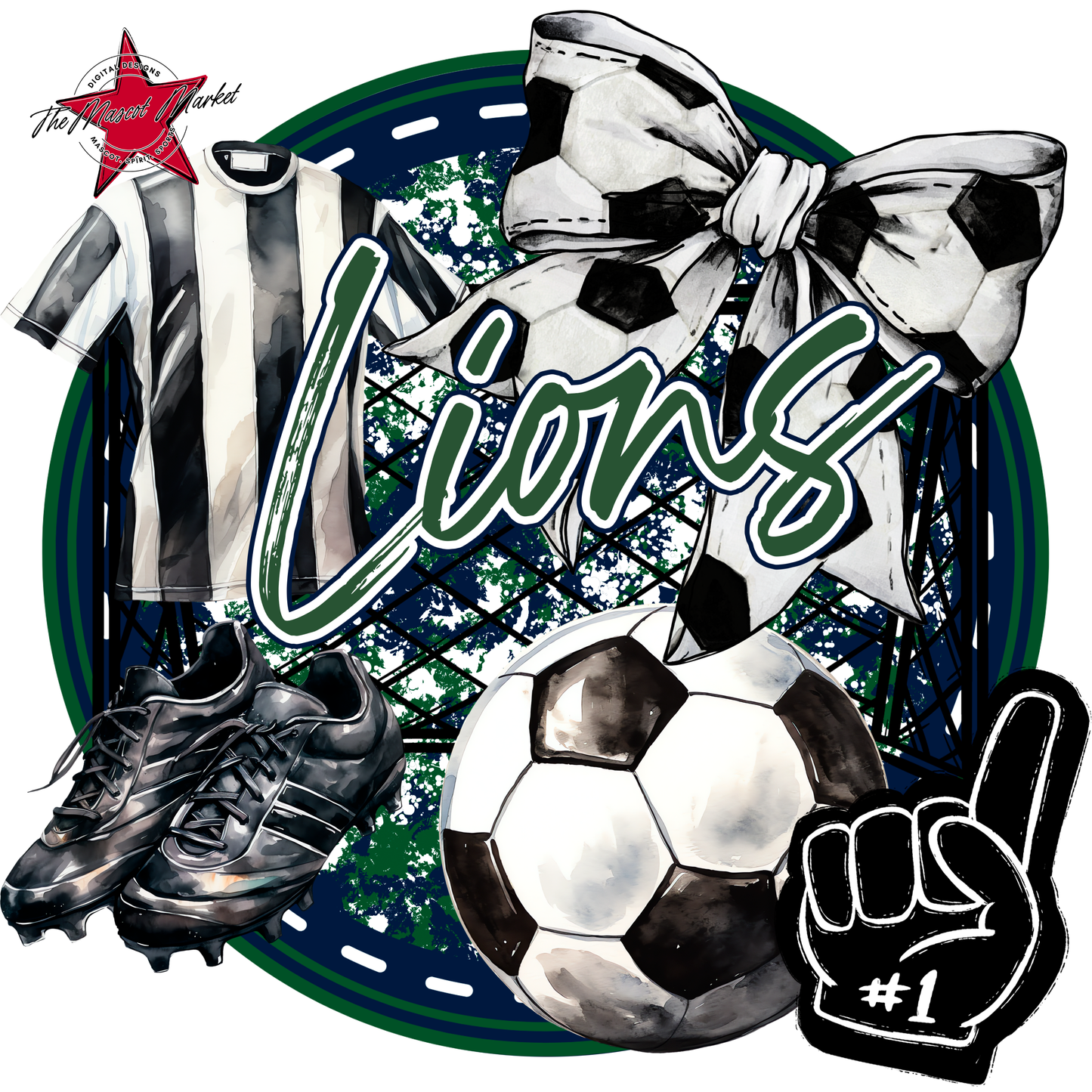 Lions Circle Soccer Design-Navy-Green