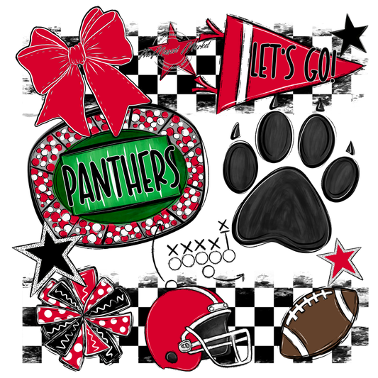 Panthers Checkers Mascot Spirit Design w Paw-Red