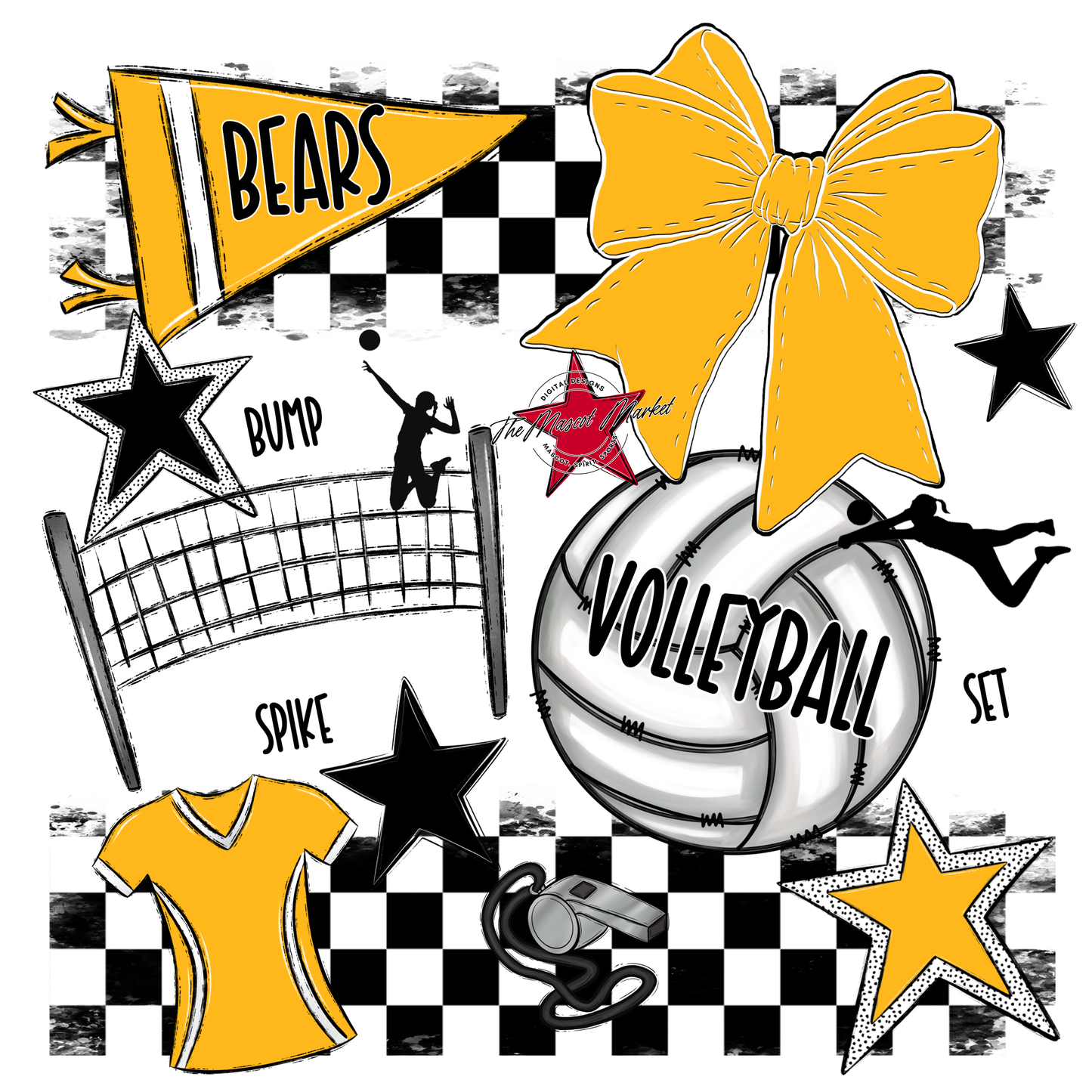 Bears Volleyball Checkers Design-Yellow