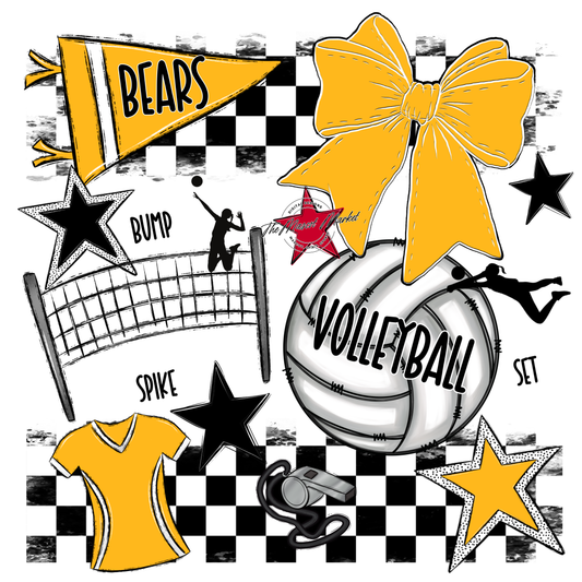 Bears Volleyball Checkers Design-Yellow