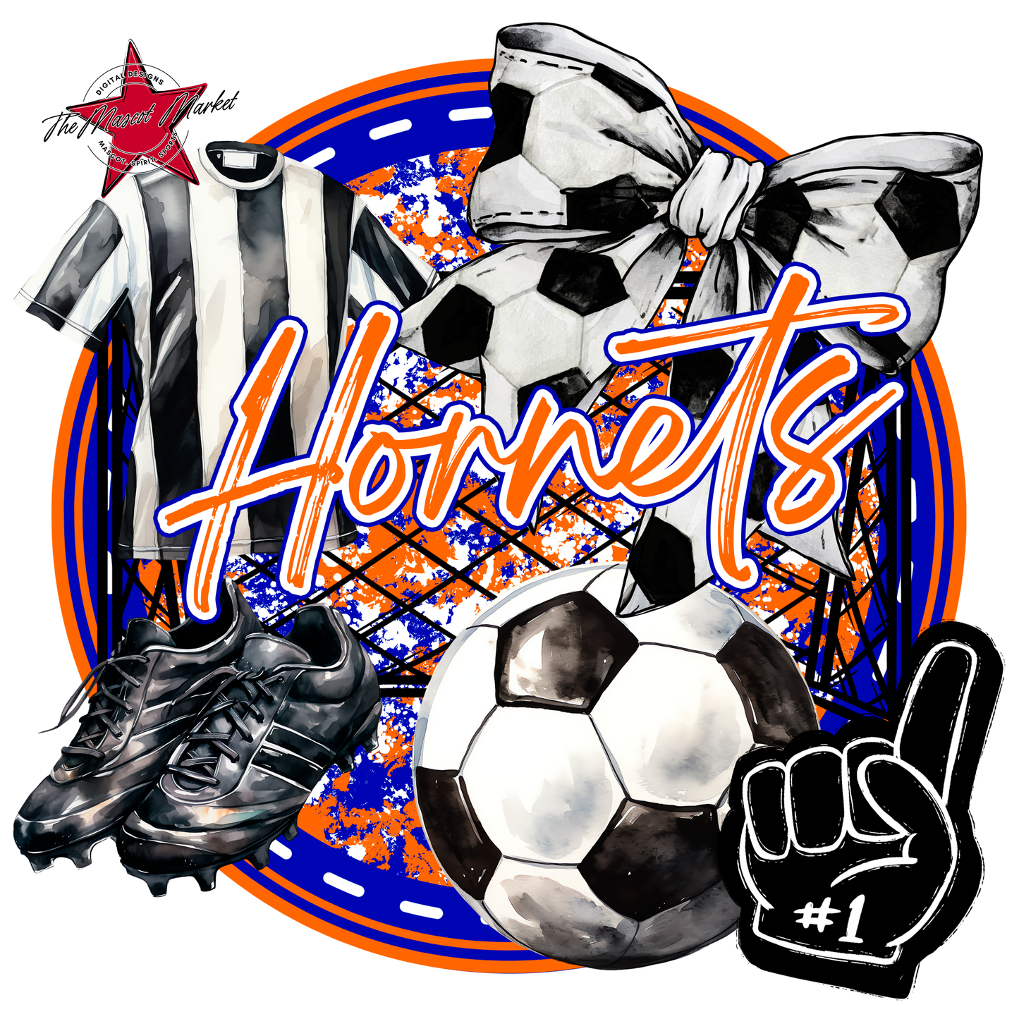 Hornets Circle Soccer Design-Blue-Orange