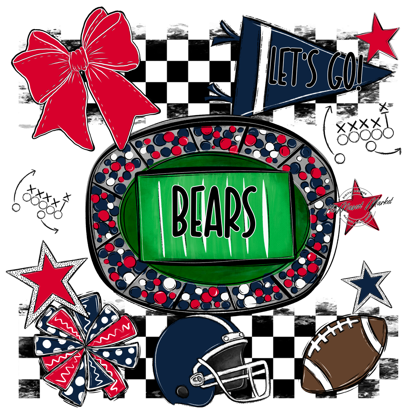 Bears Checker Spirit Design-Navy-Red