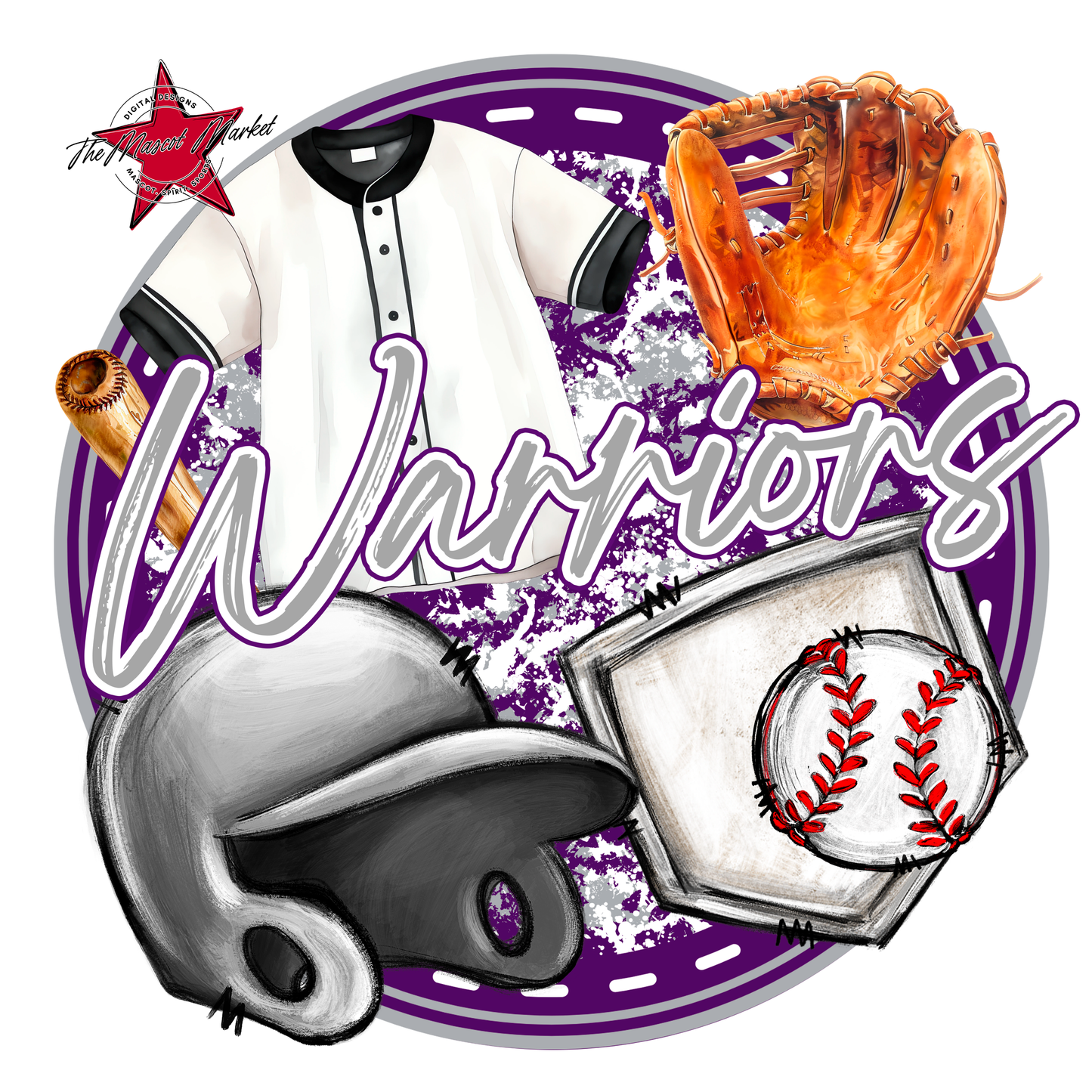 Warriors Circle Baseball Design-Purple-Grey