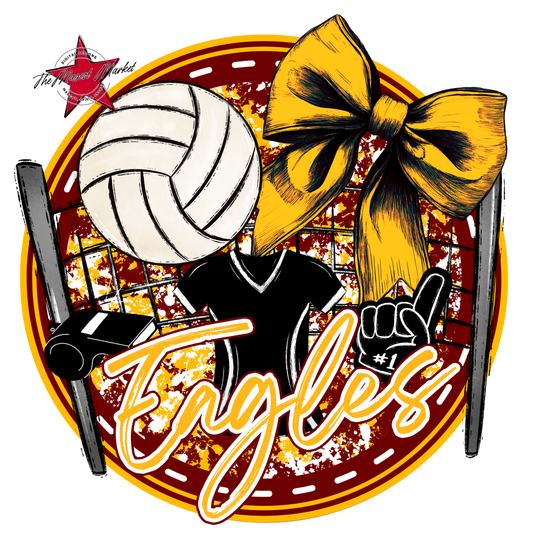Eagles Circle Volleyball Design-Maroon-Yellow