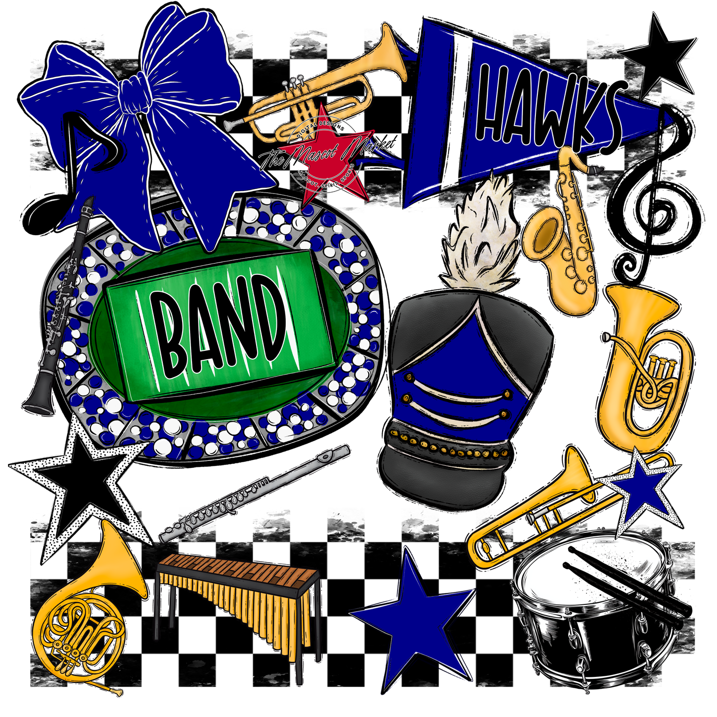 Hawks Checkers Band Spirit Design-Blue