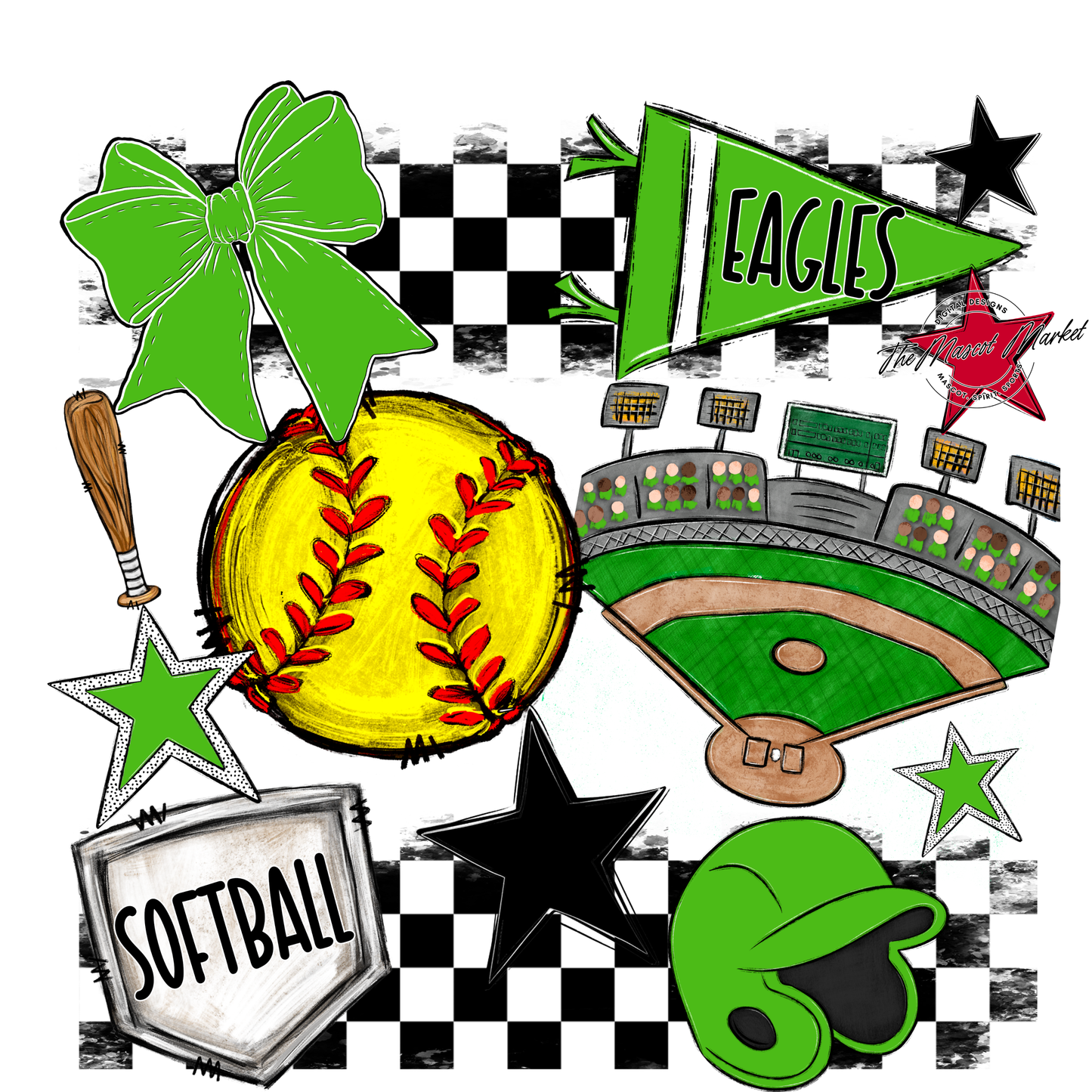 Eagles Softball Checkers Design-Bright Green