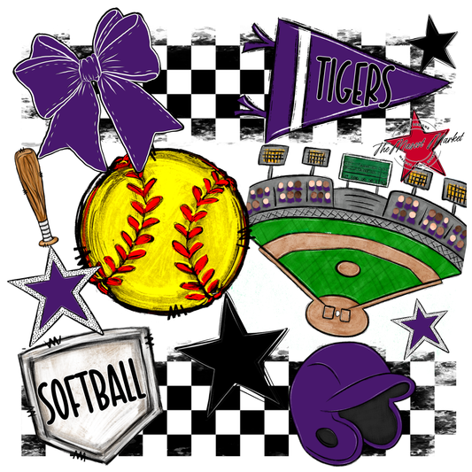 Tigers Checkers Softball Spirit Design-Purple