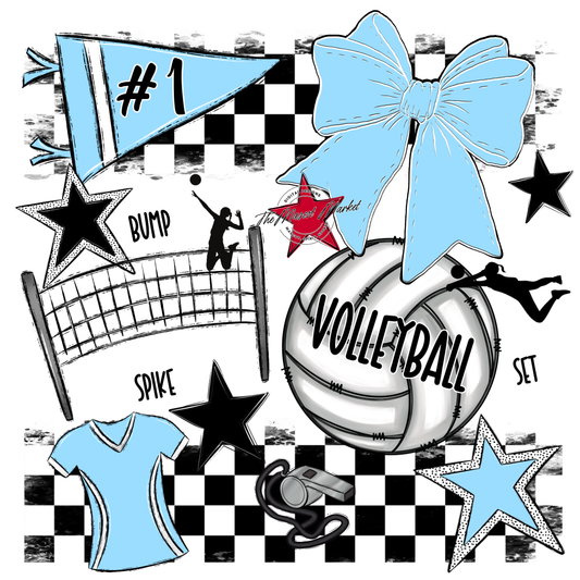 Volleyball Checkers Spirit Design-Columbia Blue