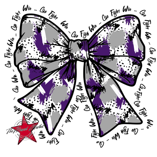 Go, Fight, Win, Splatter Bow Design-Purple-Grey