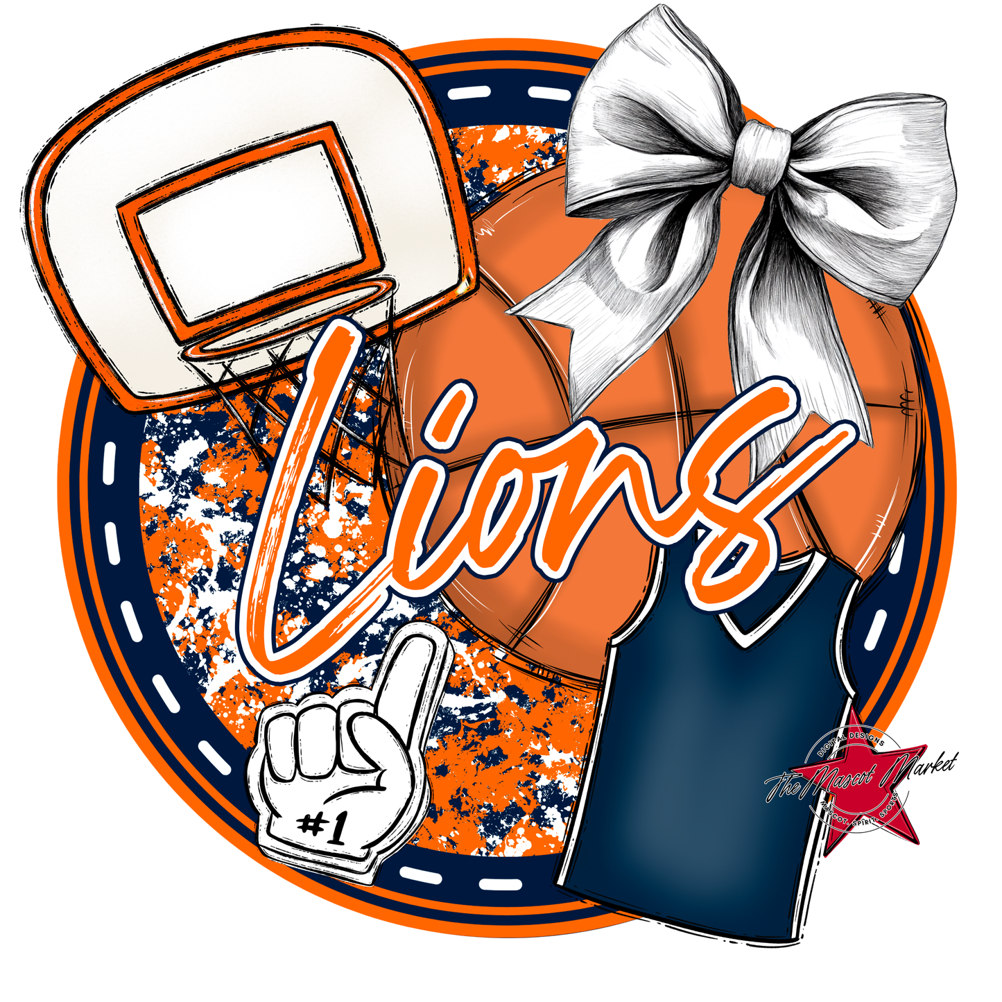 Lions Circle Basketball Design-Navy-Orange