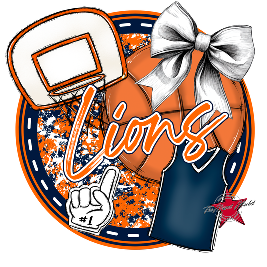 Lions Circle Basketball Design-Navy-Orange