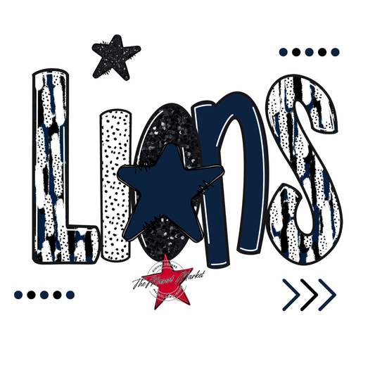 Lions Brushstroke Alpha w Arrows-Navy