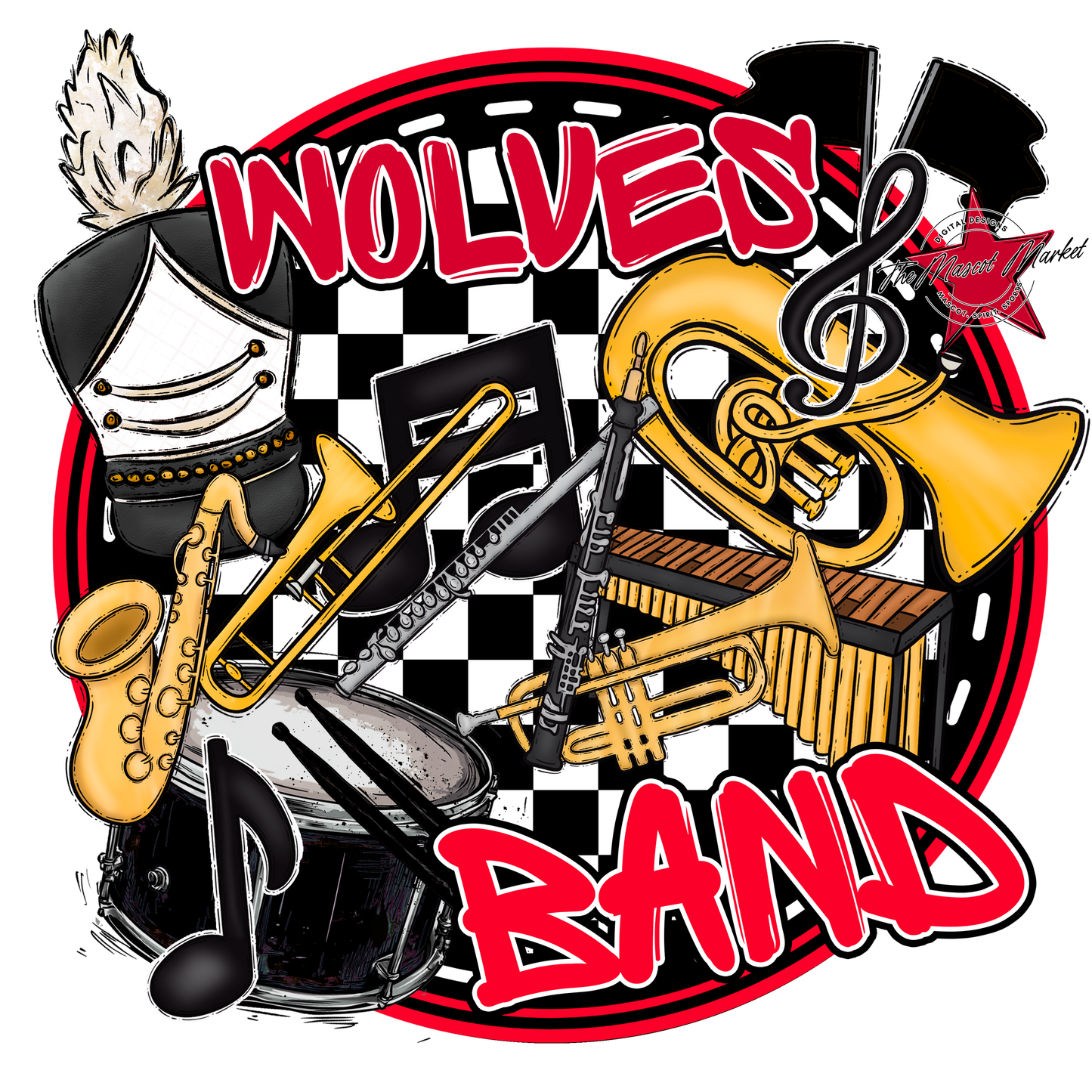 Wolves Circle Band Design-Red