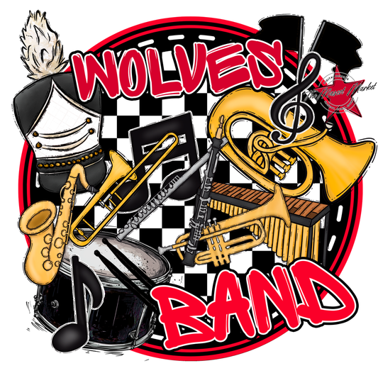 Wolves Circle Band Design-Red