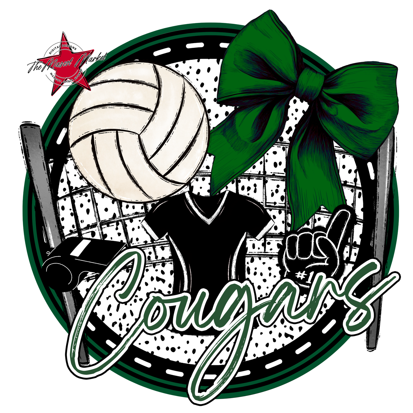 Cougars Circle Volleyball Design-Green