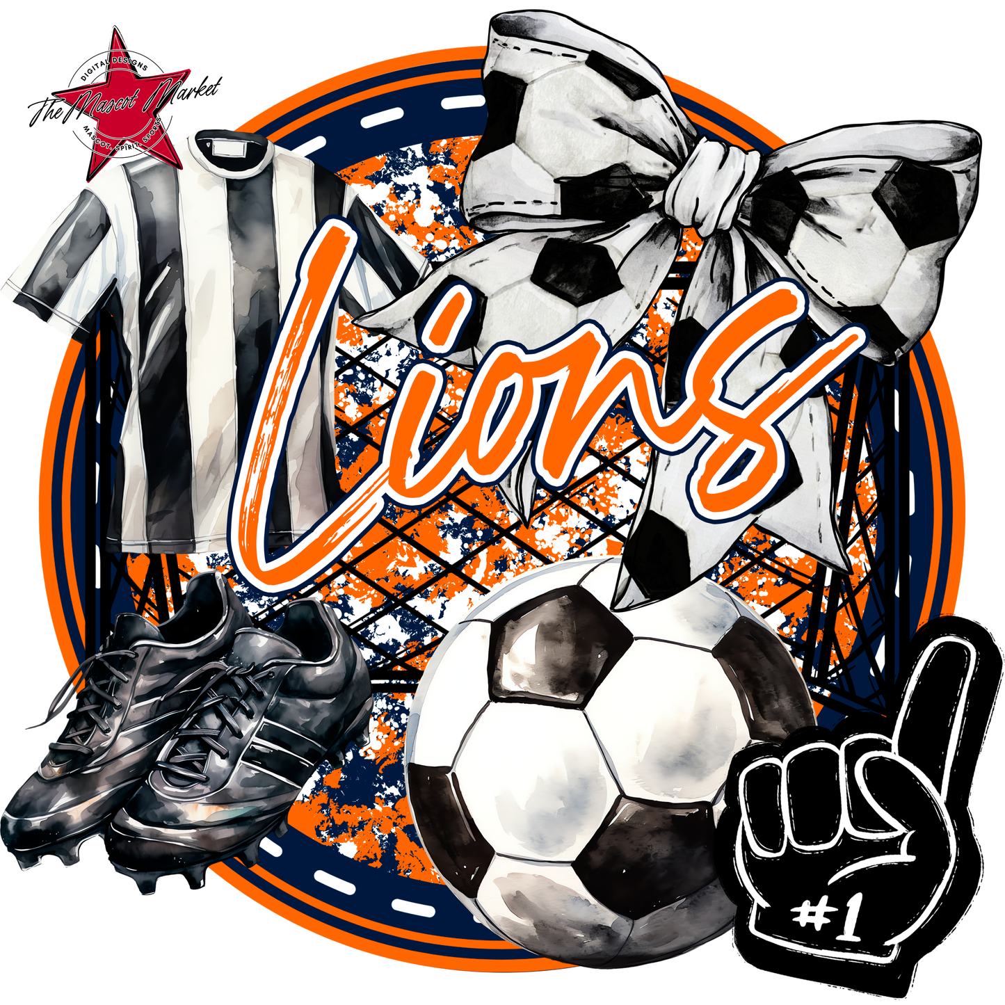 Lions Circle Soccer Design-Navy-Orange