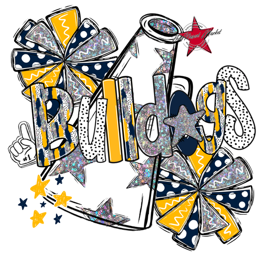 Bulldogs Cheer Megaphone Scrape-Navy-Yellow
