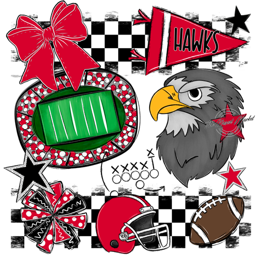 Hawks Checkers Mascot Spirit Design-Red