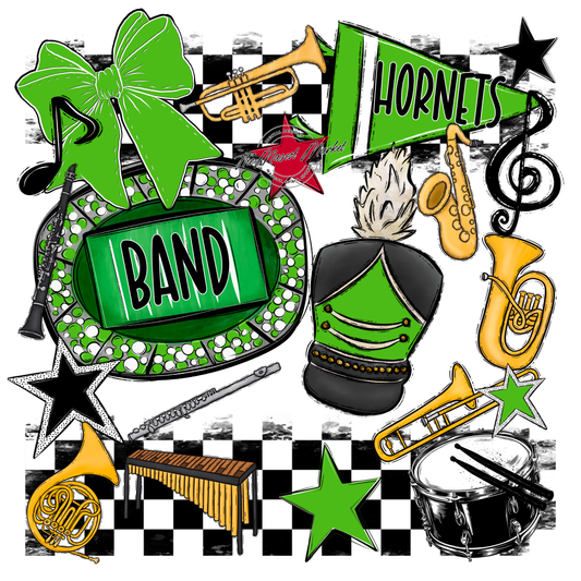 Hornets Checkers Band Spirit Design-Bright Green