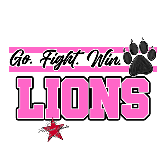 Lions Go Fight Win Mascot Lines-Baby Pink