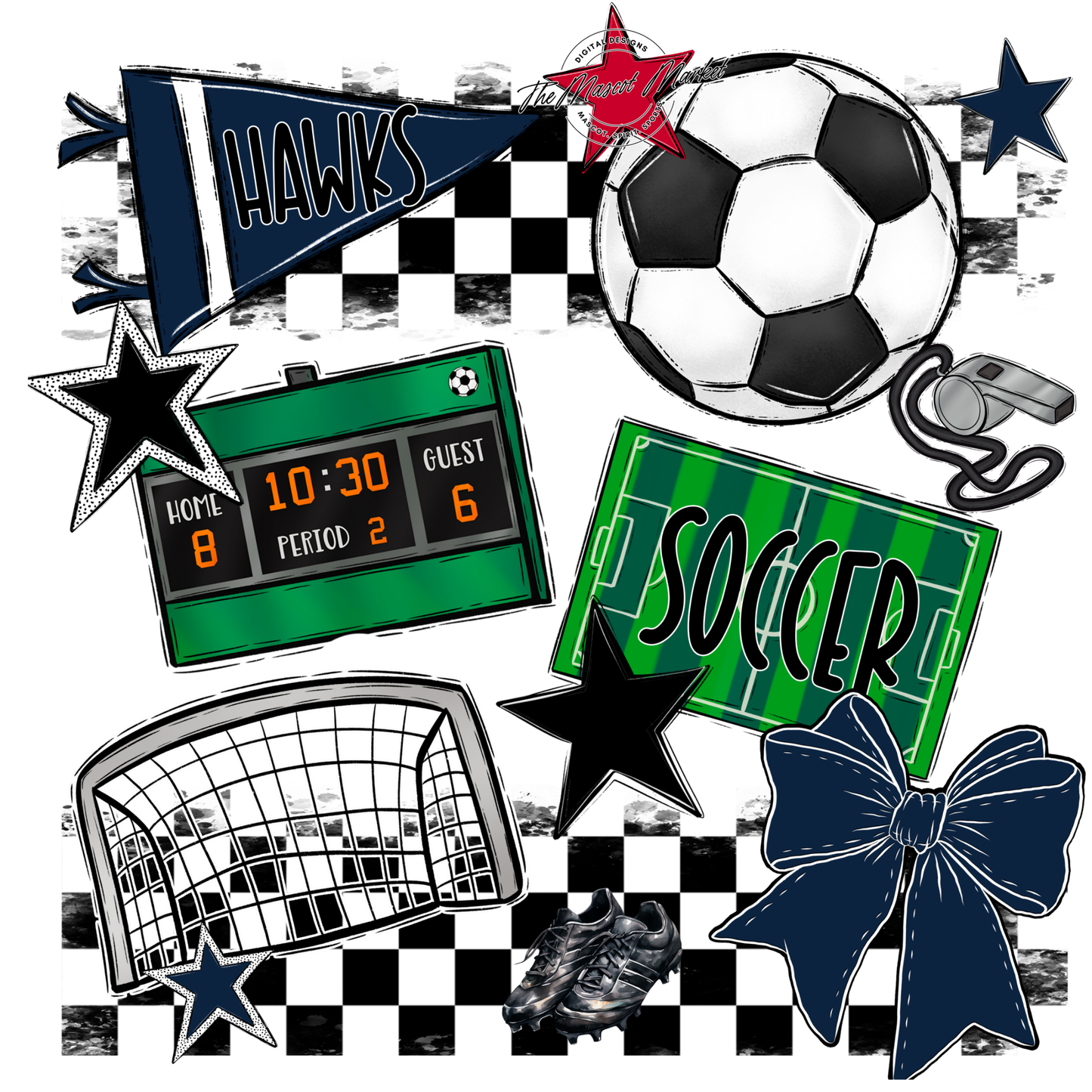Hawks Checkers Soccer Spirit Design-Navy