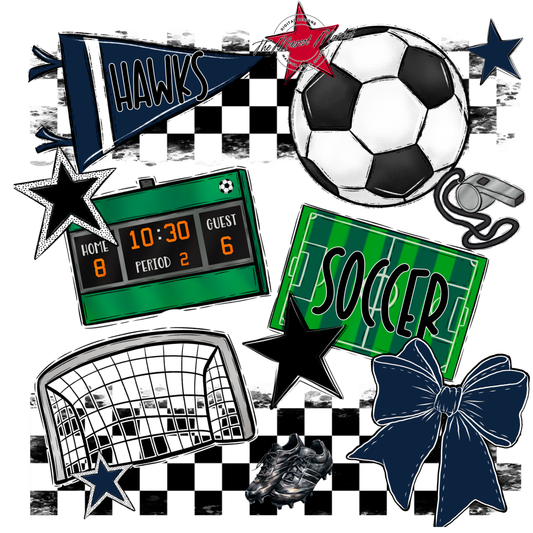 Hawks Checkers Soccer Spirit Design-Navy
