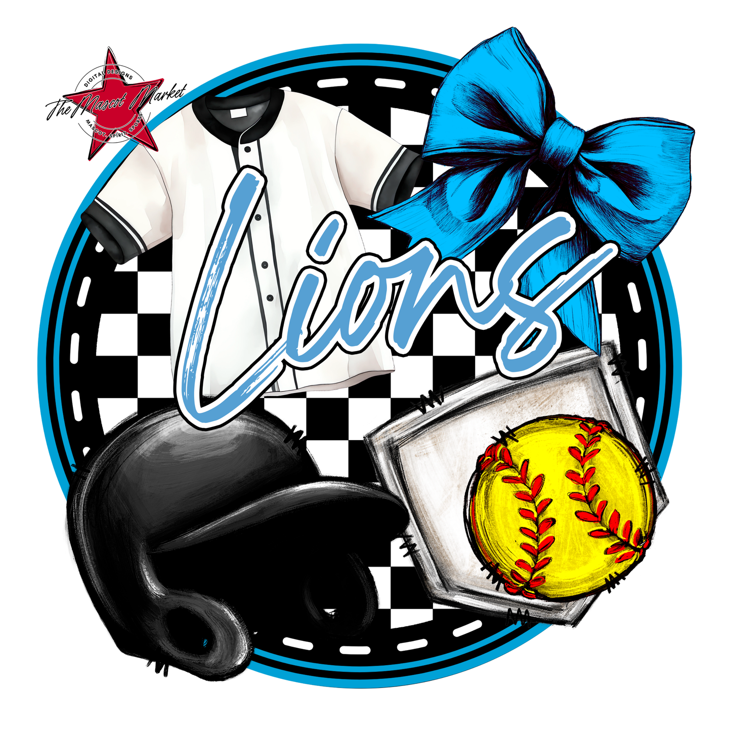 Lions Circle Softball Design-Carolina Blue