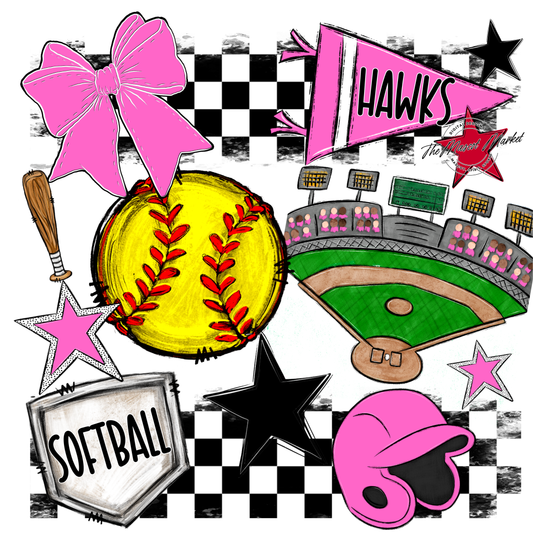 Hawks Checkers Softball Spirit Design-Baby Pink