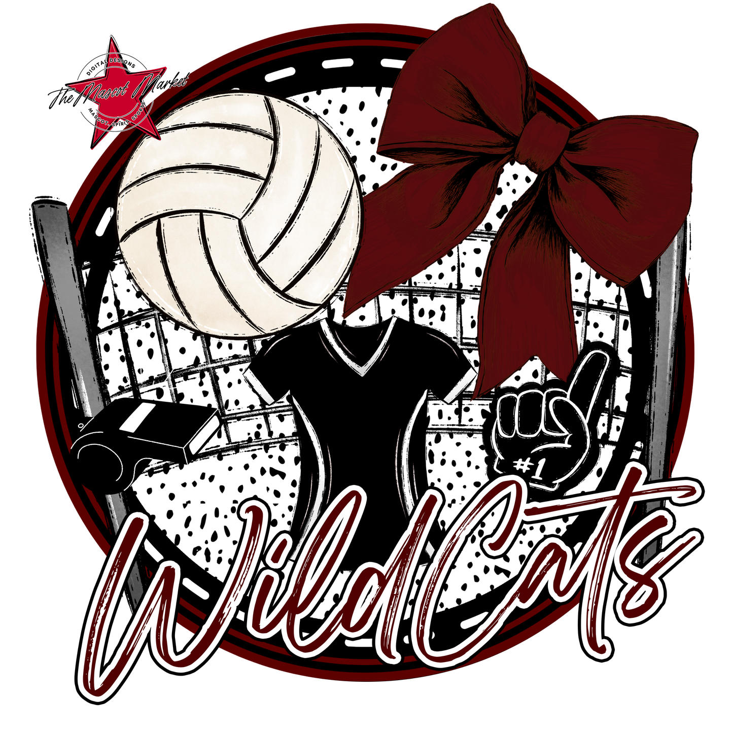 Wildcats Circle Volleyball Design-Maroon