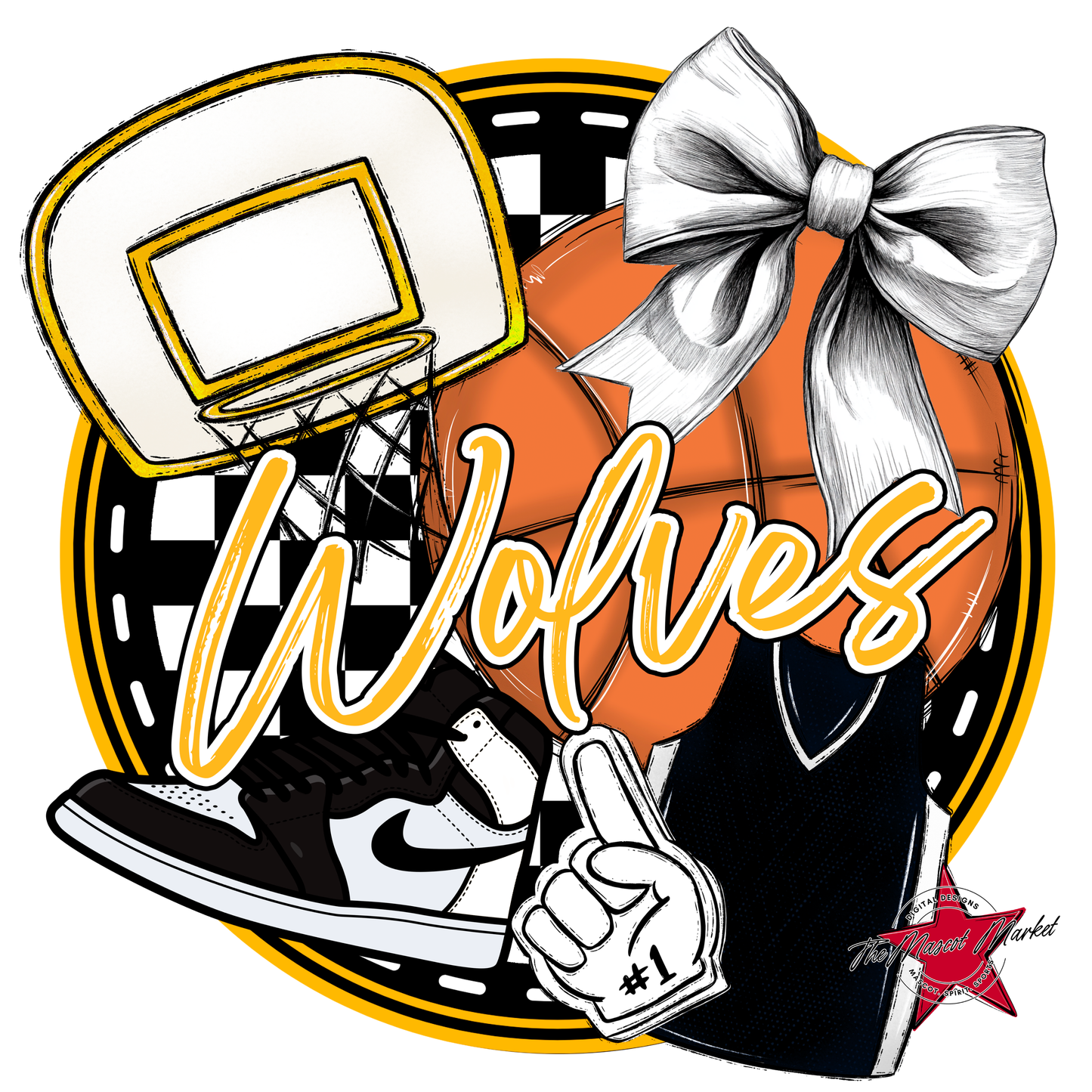 Wolves Circle Basketball Design-Yellow