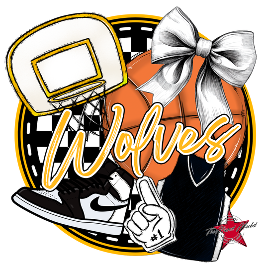 Wolves Circle Basketball Design-Yellow