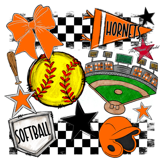 Hornets Checkers Softball Spirit Design-Orange