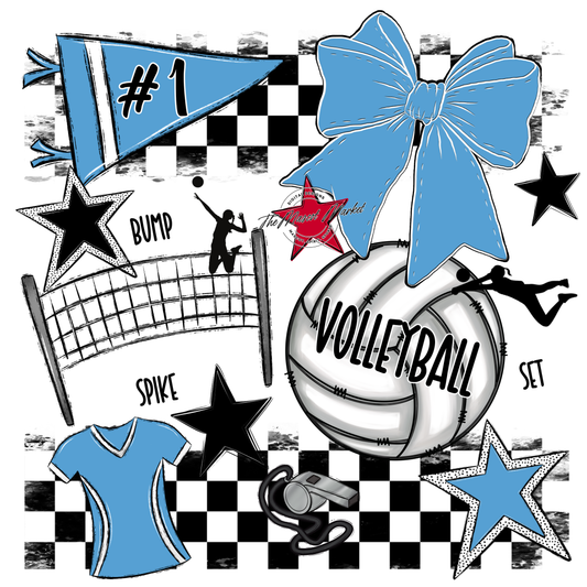 Volleyball Checkers Spirit Design-Carolina Blue
