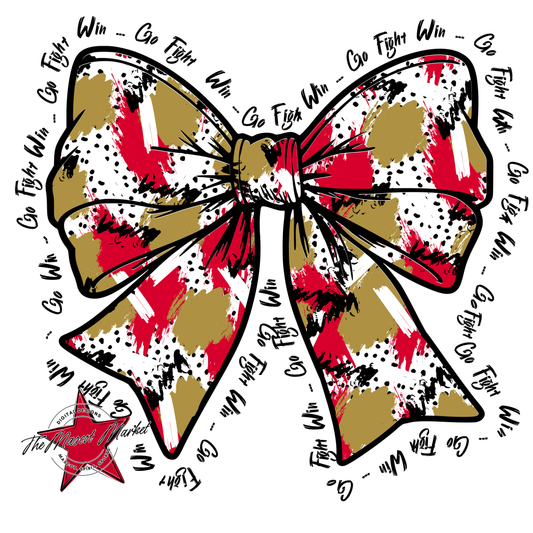 Go, Fight, Win, Splatter Bow Design-Red-Gold