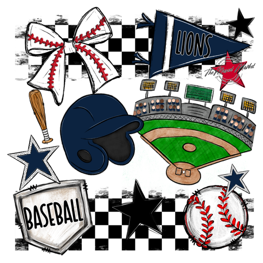 Lions Checkers Baseball Spirit Design-Navy