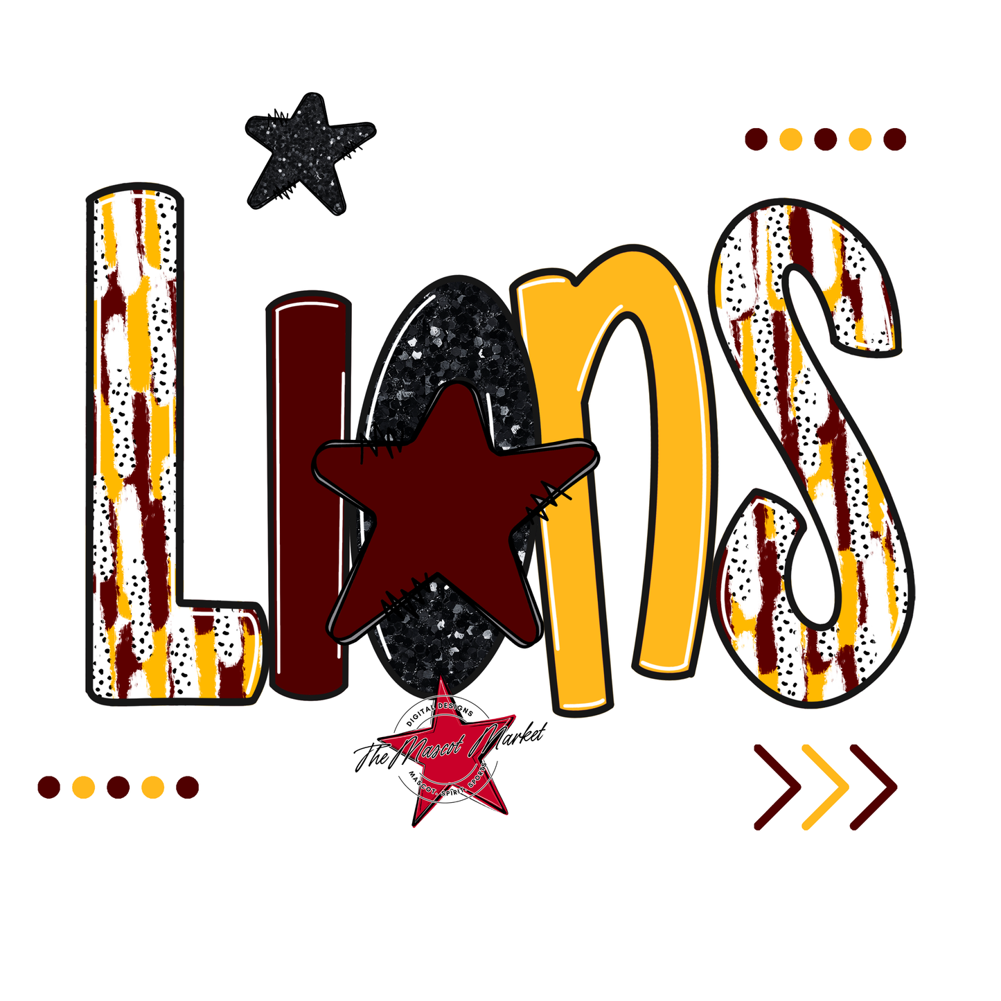 Lions Brushstroke Alpha w Arrows-Maroon-Yellow