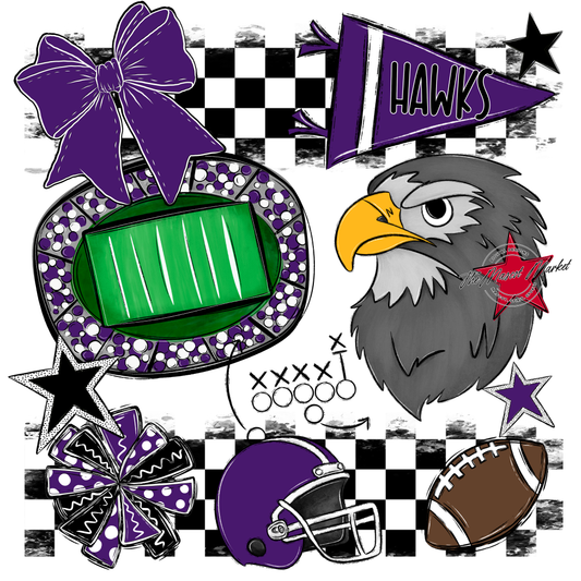 Hawks Checkers Mascot Spirit Design-Purple